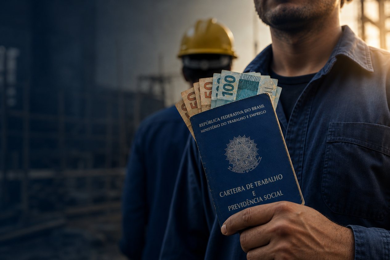Carteira de trabalho com dinheiro, representando direitos trabalhistas e verbas devidas